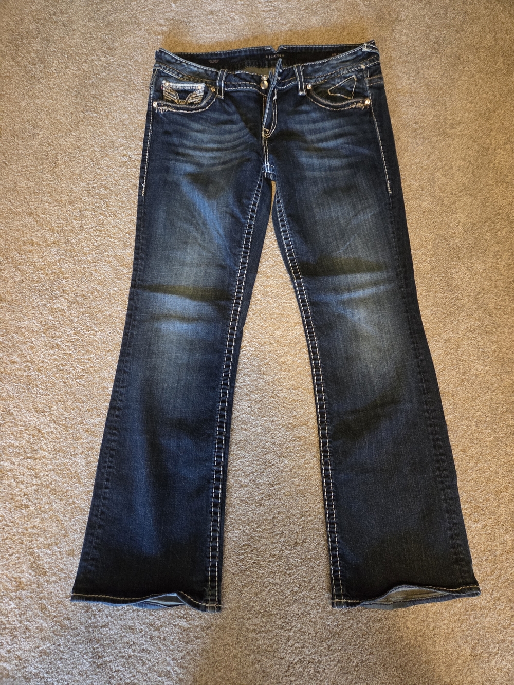 Vigoss Dark Indigo Flare Jeans with Contrast Stitching